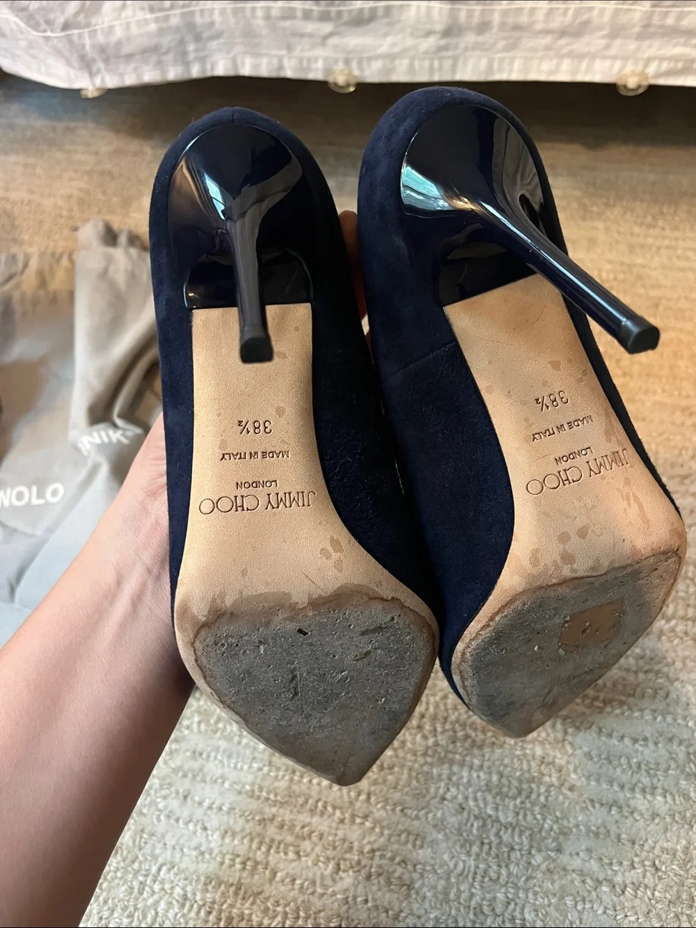 Jimmy Choo Navy Suede Pointed Toe Pumps